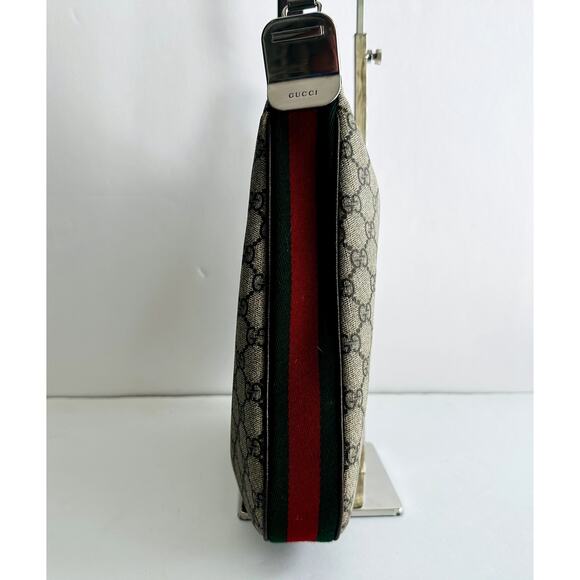 Gucci GG Supreme Monogram Textured Calfskin Web Large Shoulder Bag Beige Ebony - Picture 7 of 16